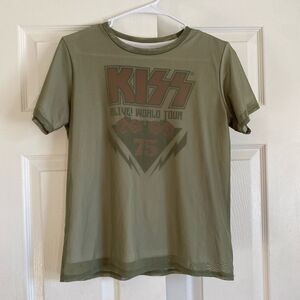 KISS alive world tour metallic green sheer layered tshirt small grunge